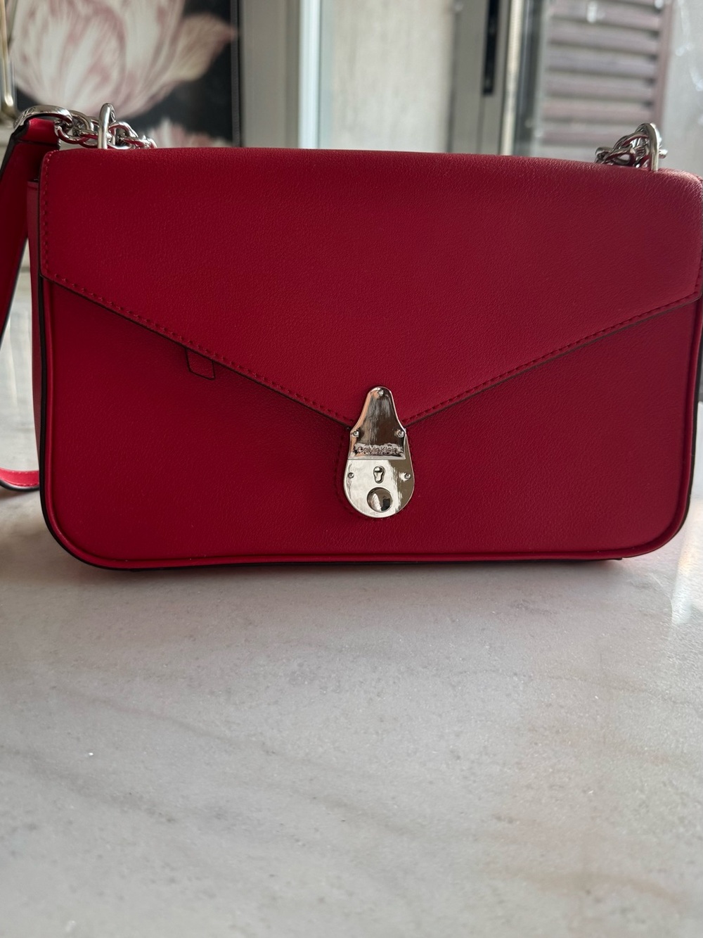 Calvin Klein Red Leather Shoulder Bag with Silver Hardware - new without tags